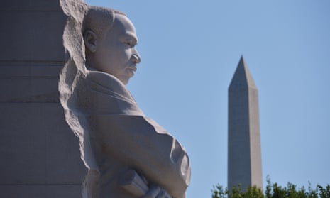 The Martin Luther King Jr Memorial in Washington DC, with the Washington Monument behind.