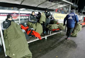 Players of Rosenborg prepare for their European League Group B match against Leverkusen at Lerkendal Arena in Trondheim on 1 December 2010.
