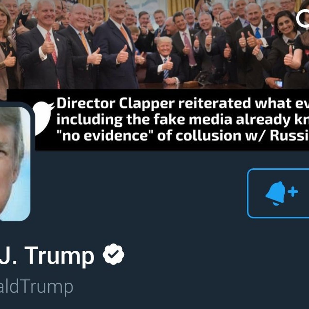 Trump Mocked For Adding One Of His Own Tweets To Twitter Banner Donald Trump The Guardian Trump Mocked For Adding One Of His Own Tweets To Twitter Banner Donald Trump The Guardian