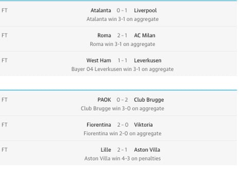 tonight's results