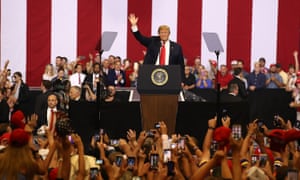 Donald Trump addresses supporters during a rally in Fargo, North Dakota, on 27 June 2018.