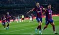 Barcelona's Robert Lewandowski celebrates after scoring the winner