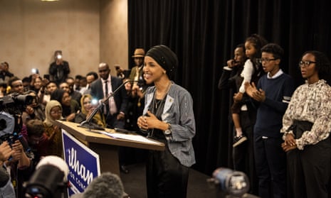 Minnesota Democratic congressional candidate Ilhan Omar speaks at an election night results party on 6 November 2018 in Minneapolis, Minnesota. 