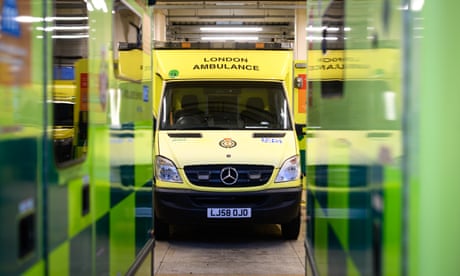 An ambulance parked among others at a hospital