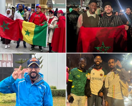 Football fans at Afcon holding flags and wearing team strips