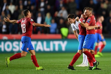 Czech Republic players celebrate after beating England in October 2019.