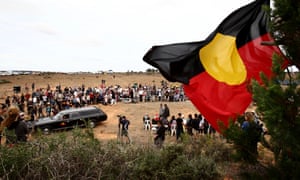 A photo of the Mungo Man repatriation journey home with Wiradjuri dancers in the NSW town of Hay.