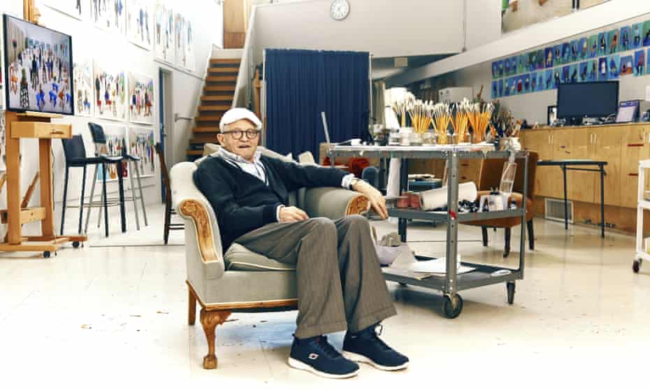 David Hockney at home in the Hollywood Hills. He returned to LA last year