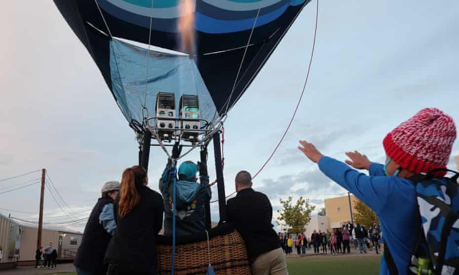 The 'Time Flies' balloon during the Albuquerque Aloft at Seven Bar Elementary School.
