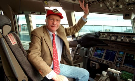 Niki Lauda, in 1997, inside the cockpit of a Boeing 777-200. He founded his own airline, Lauda Air, in 1979.