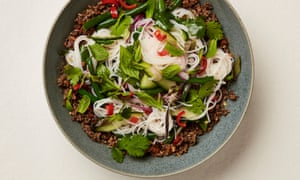 A fragrant main: Yotam Ottlenghi’s crunchy noodle salad with mushroom and peanut laab.