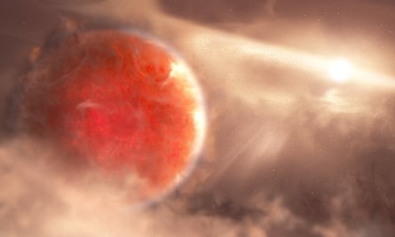 An artist’s illustration shows a massive, newly forming exoplanet called AB Aurigae b.