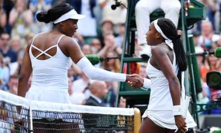 Break point: Coco Gauff being congratulated by Venus Williams after winning their singles match on the first day of the 2019 Wimbledon Championships.