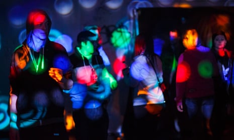 Dances at an illegal rave in an abandoned warehouse in east London in 2014