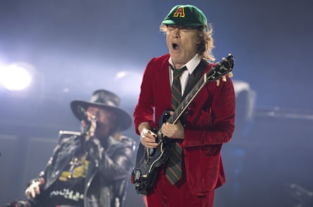 Axl Rose perfoms with Angus Young of AC/DC in Lisbon.