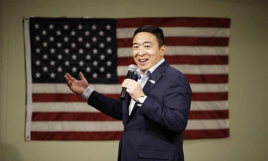 Andrew Yang at a campaign event in Mason City, Iowa, on Tuesday. His followers called themselves the ‘Yang Gang’.