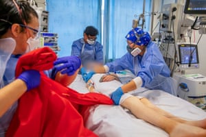 A patient is cared for in intensive care