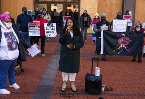 Activists gather for a press conference outside the Hennepin county government center on 25 February 2021 in Minneapolis, Minnesota. 