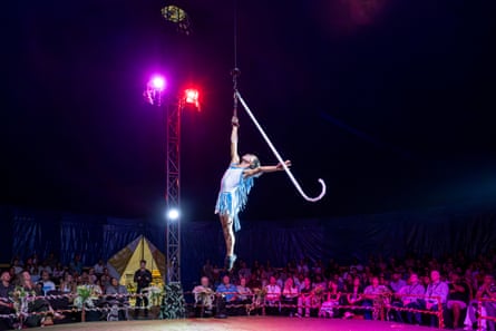 Performer doing aerial work on a rope