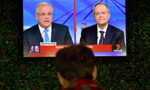 A viewer watching Scott Morrison and Bill Shorten’s first leaders’ debate in Perth.