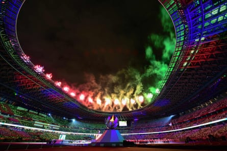 Fireworks light up the sky above the Olympic Stadium during the closing ceremony for the Tokyo 2020 Paralympic Games.