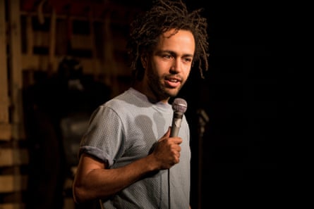 Hutchinson performing at the Backyard Comedy Club, 2018.