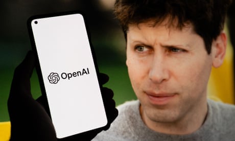 Sam Altman and the OpenAI logo displayed on a phone 