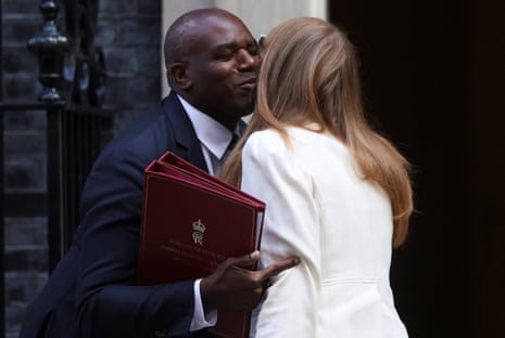 David Lammy, the foreign secretary, greeting Angela Rayner, the deputy PM, as they met in Downing Street this morning ahead of the first cabinet since the summer recess.
