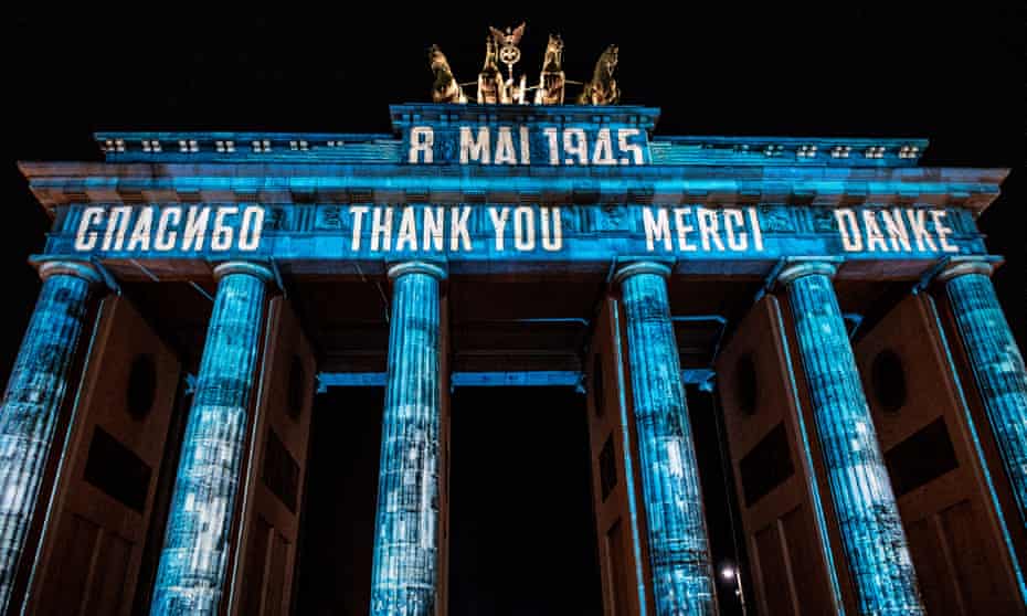 Illuminations on Berlin’s Brandenburg Gate on VE Day, 8 May