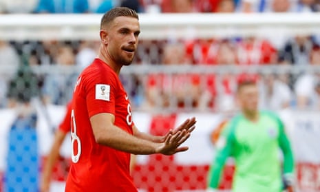 Jordan Henderson gives instructions to his team-mates during England’s 2-0 quarter-final victory over Sweden on Saturday