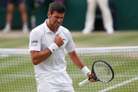 Novak Djokovic celebrates his win against Denis Shapovalov.