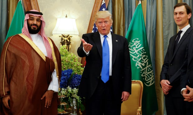 Mohammed bin Salman, Donald Trump and Jared Kushner in Riyadh, Saudi Arabia on 20 May 2017. The report also cites the role of Kushner. 