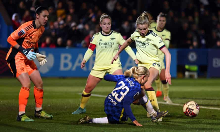 Leah Williamson (right) and Kim Little in action for Arsenal against Chelsea last month.