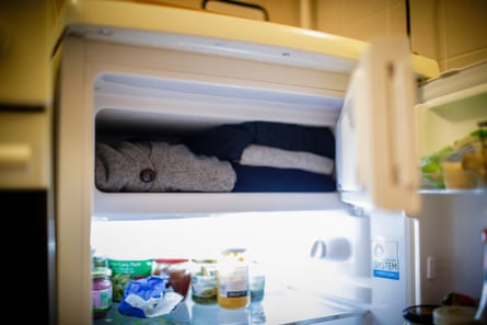 Freezer containing woollen clothes
