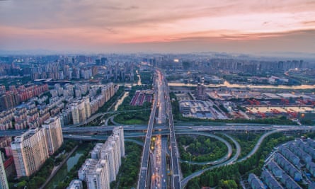 An elevated highway and endless apartment blocks in Hangzhou, the capital of Zhejiang province.