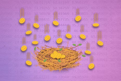 A composite image of money falling into a nest