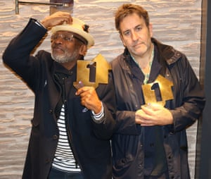 Lynval Golding (left) and Terry Hall of The Specials, celebrating the band’s first UK No 1 album, Encore.