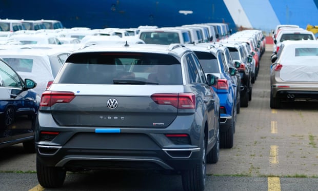 VW cars lined up for export at Bremerhaven