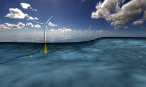 An artist’s impression of the world’s largest floating windfarm planned off the coast of Scotland. 