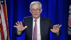 U.S. Federal Reserve Chairman Jerome Powell addressing a news conference last night