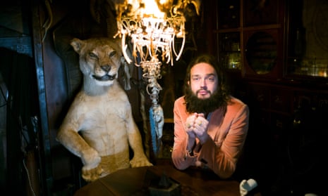 Beastly … Viktor Wynd, right, in his Museum of Curiosities, Fine Arts and UnNatural History, in Hackney.