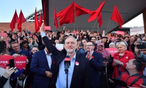 Jeremy Corbyn and Momentum campaigners in Manchester.