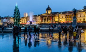 The Trafalgar Square Christmas tree in wet wintry weather last weekend