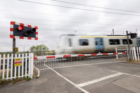 A train passing over a level crossing