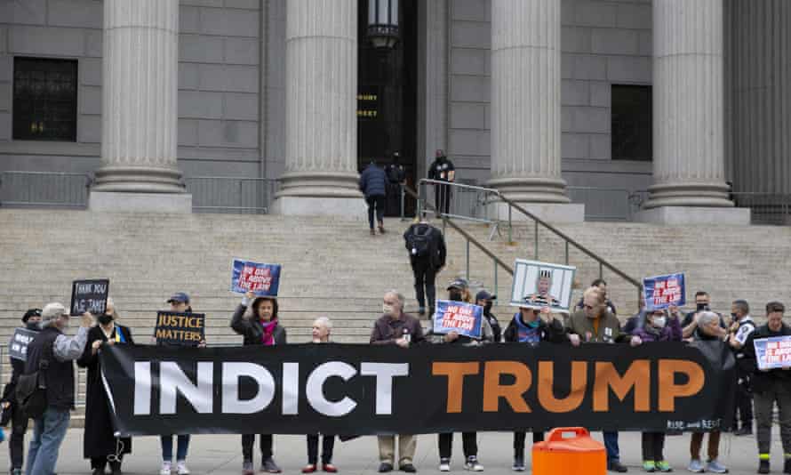 Activist organization Rise And Resist protested outside of the New York County Supreme Court on the day that the hearing was scheduled over a contempt of court motion filed against Former US president Donald Trump by Attorney General Letitia James.