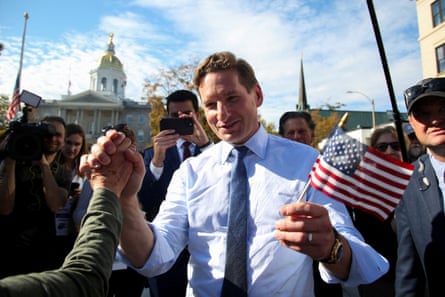 Dean Phillips after filing paperwork to put his name on the ballot for the state's October 27 primary in Concord, New Hampshire.