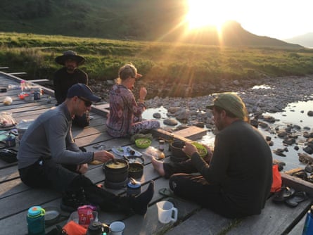 Preparing dinner at the end of a day’s hike