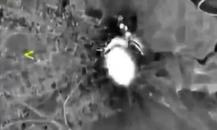 Footage from the Russian defence ministry shows a bomb explosion in Syria.