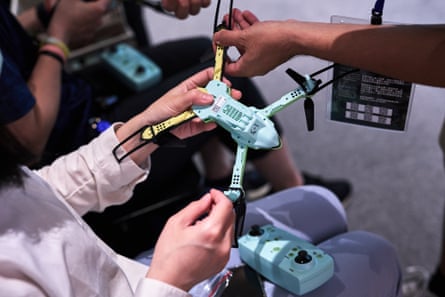 Woman handles a drone