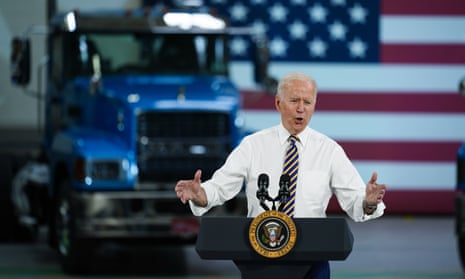 Joe Biden speaks during a visit to the Lehigh Valley operations facility for Mack Trucks in Macungie, Pennsylvania.